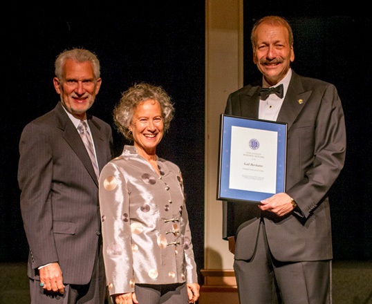 Academic Sentate Chair Joe Konopelski & Faculty Research Lecturer Awardee Gail Hershatter with Chancellor Blumenthal.