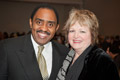 Distinguished Host Emmett Carson with Volunteer Committee Co-Chair Mary Doyle (Porter, 74')